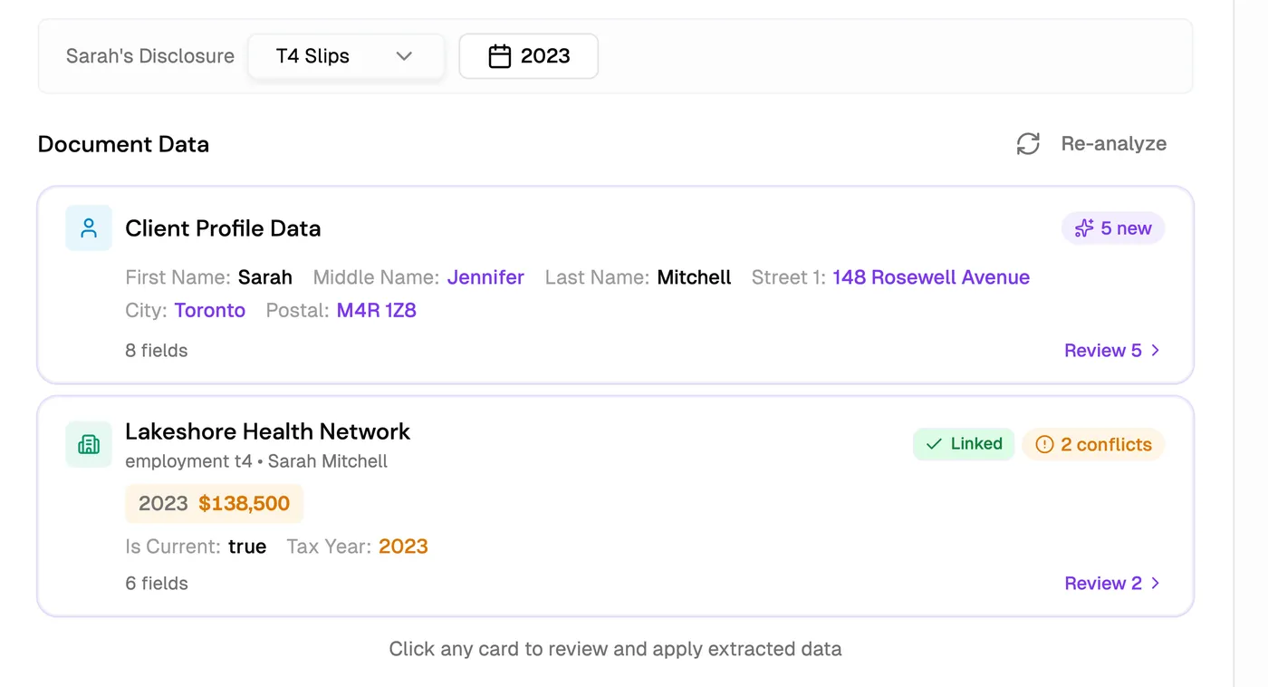 Extracted T4 data reviewed against the client file