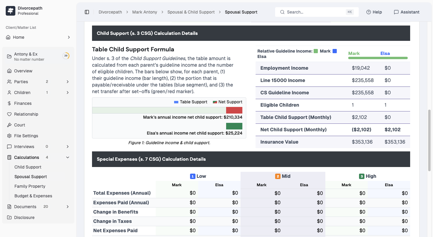 Child support calculation breakdown