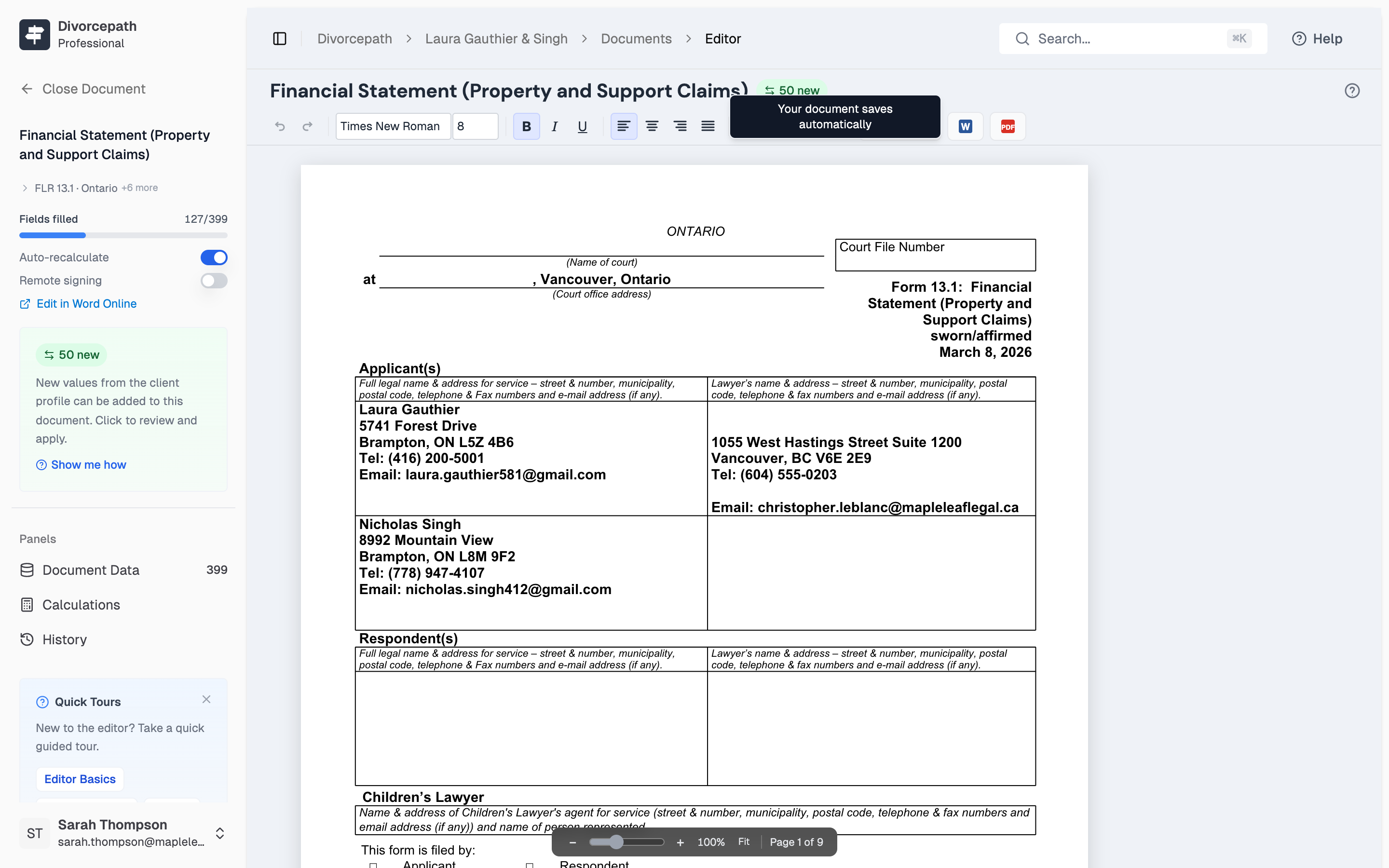 Divorcepath browser-based document editor