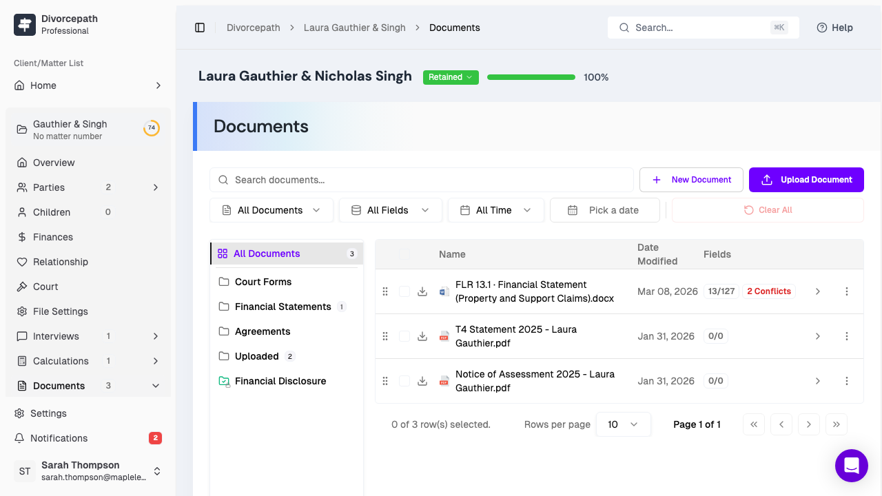 The document library where agreements are stored alongside other client documents