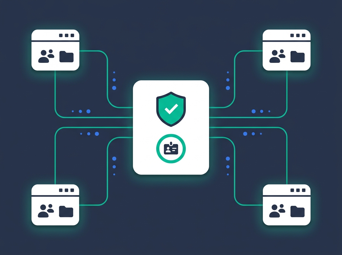 A central deployment hub with a security shield connected to four distributed team workspaces &mdash; visualizing centralized control with distributed institutional locations.
