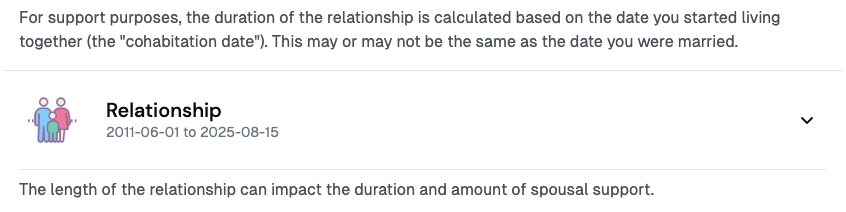 The Relationship section showing cohabitation and separation dates